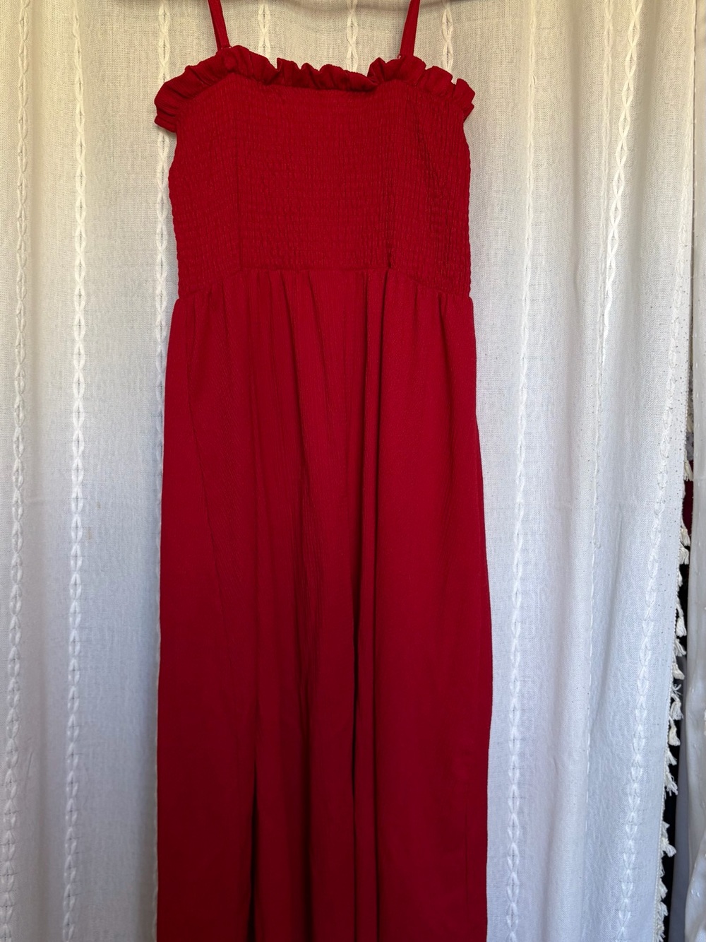 H&M Red Smocked Ruffle Strapless Top